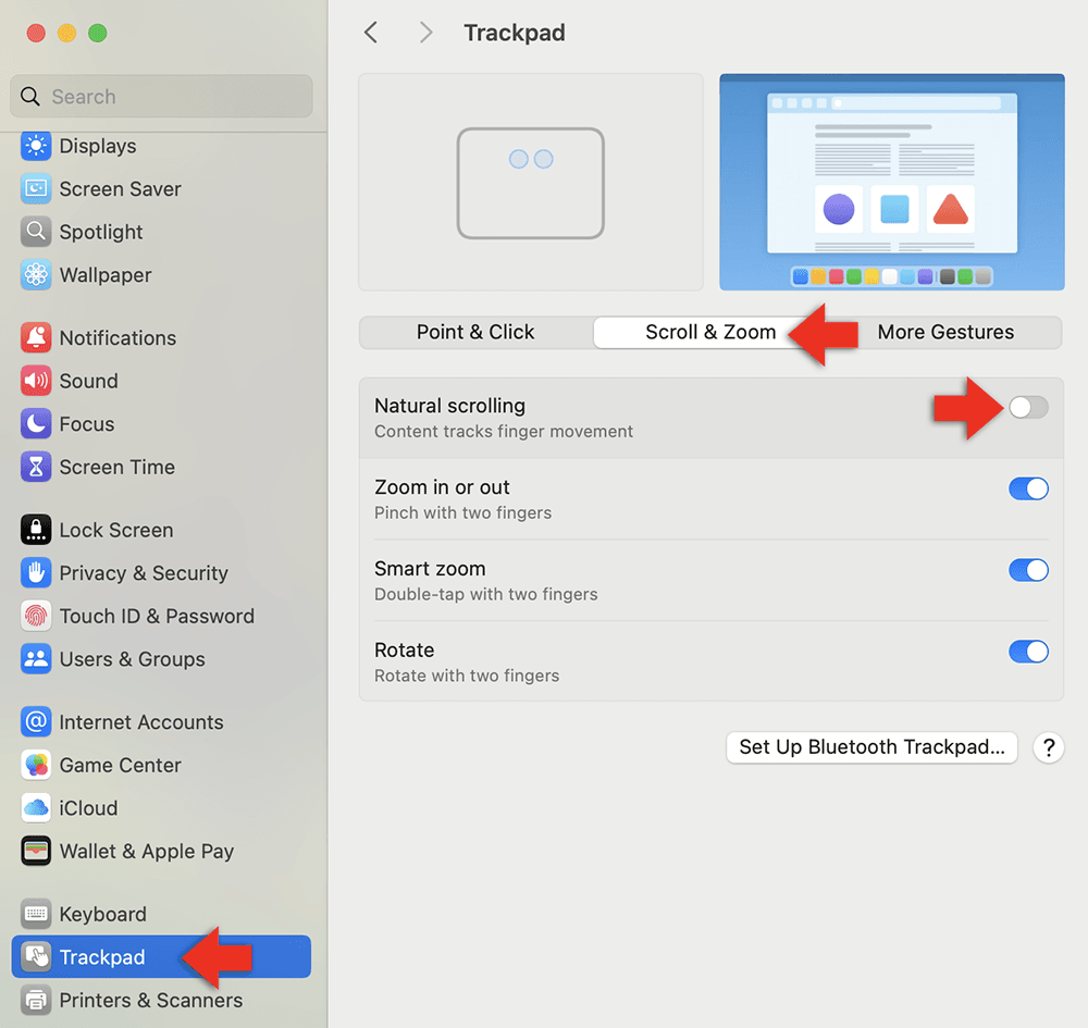 MacOS Trackpad scroll direction